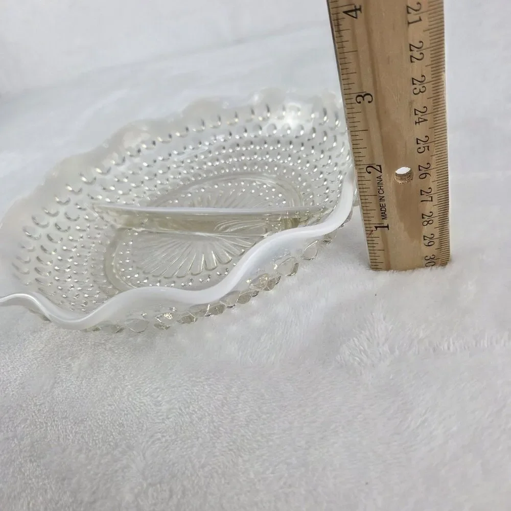 Vintage Anchor Hocking Moonstone Opalescent Hobnail Glass Divided Relish Dish